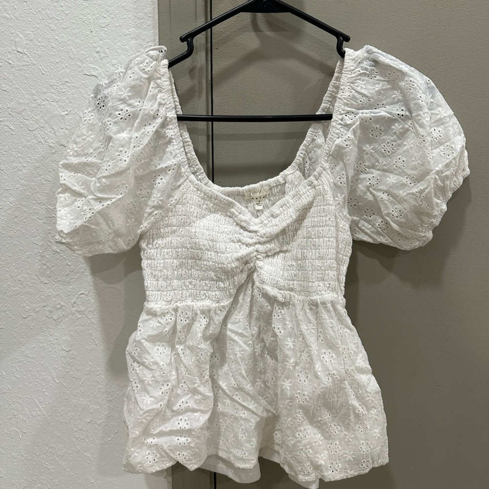 White Eyelet Puff Sleeve Blouse